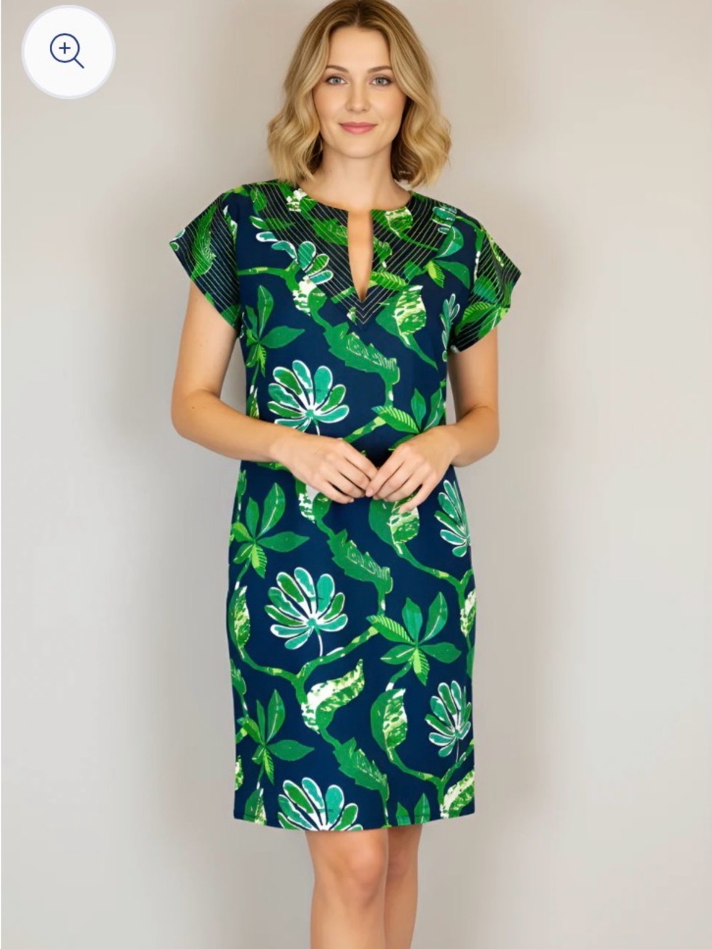 Women’s Navy and Green Tropical Print Mini Dress